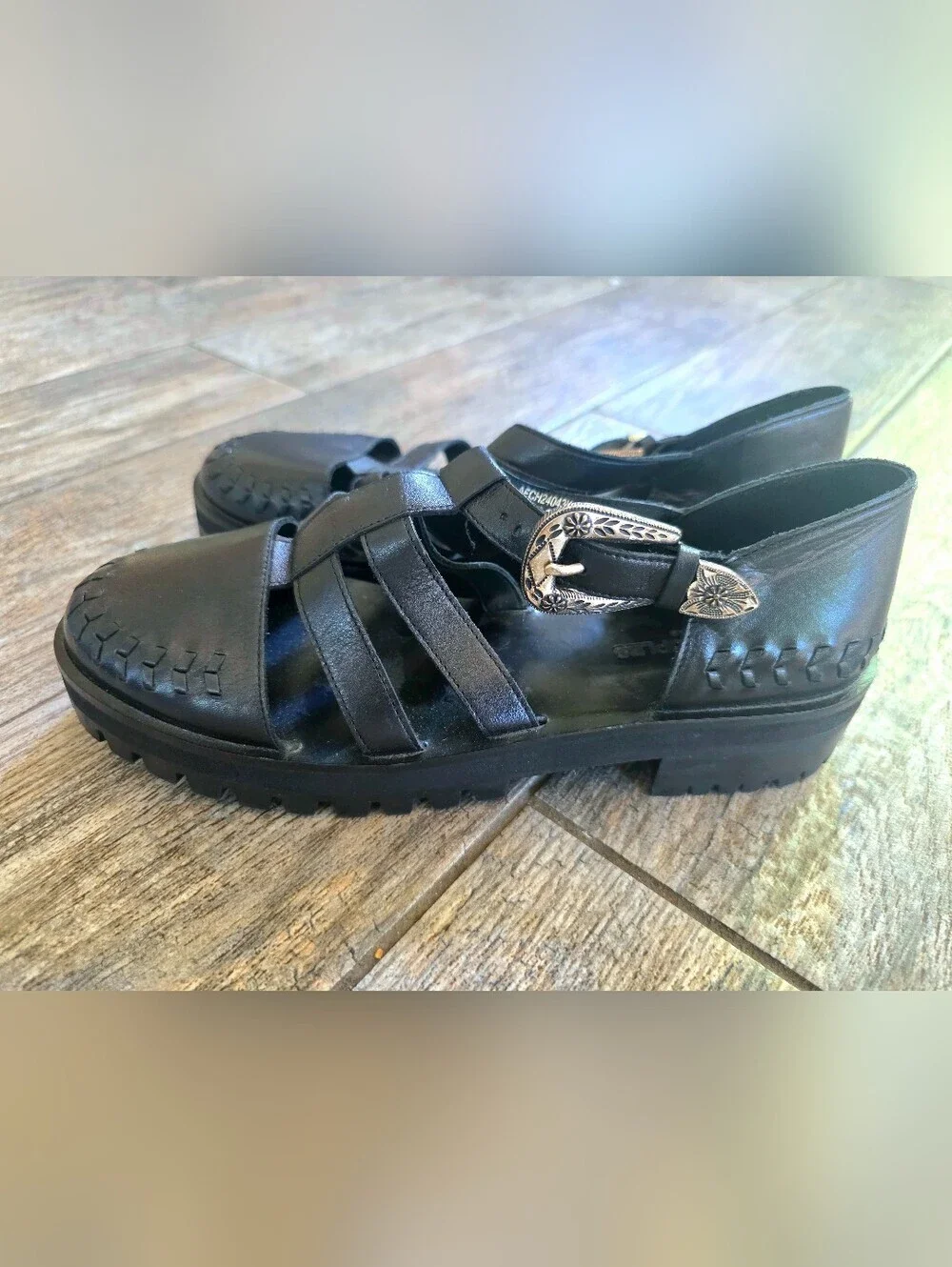 The Kooples Paris Black Leather Strappy Buckle Fisherman Sandals Women's EU 38 8